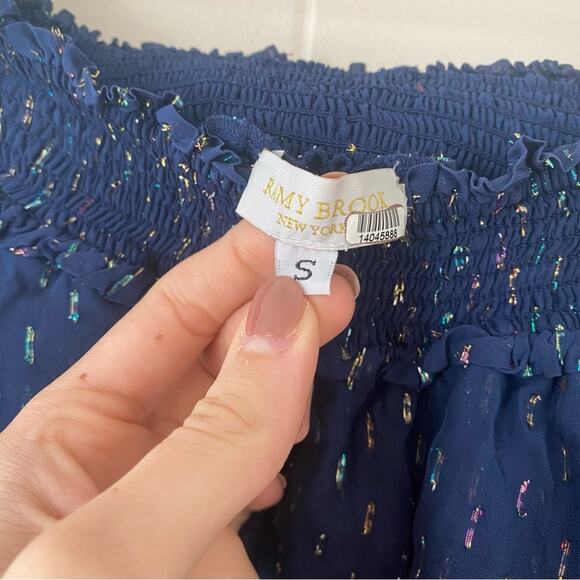 Ramy Brook Tabitha Ruffle Metallic Mini Skirt Navy Blue Size Small Gently Used - Picture 4 of 6